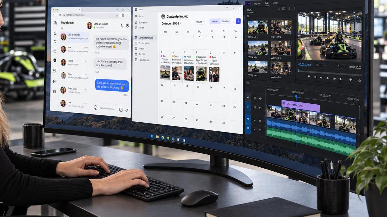 Community, Contentplanung und Videoschnitt am Bildschirm